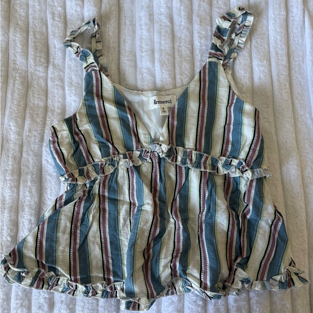 &merci Women’s Striped Peplum Tank Top S